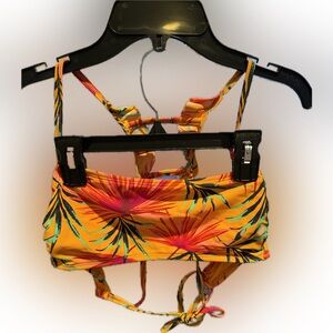 Xhilaration Yellow Tropical Print Bikini Top size M